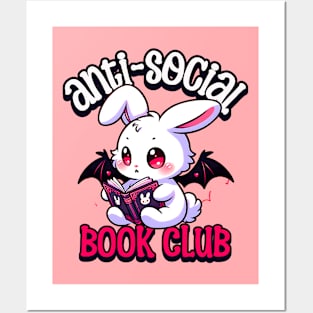 Anti-social Book Club Cute Bat Bunny Reader Posters and Art